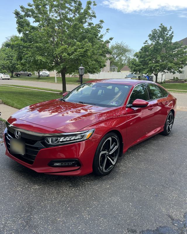 Red Honda Accord after a hand wash